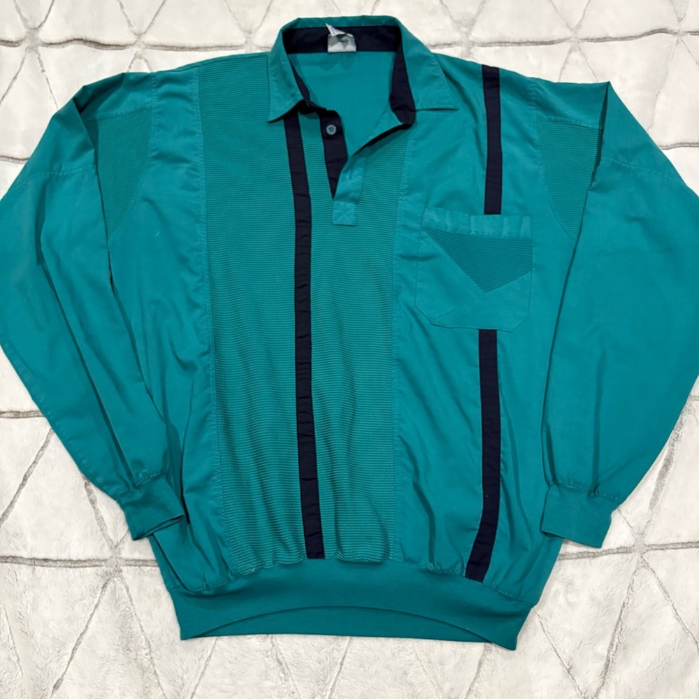 Vintage Boulevard Club Long Sleeve Teal Collard Shirt Size XLT